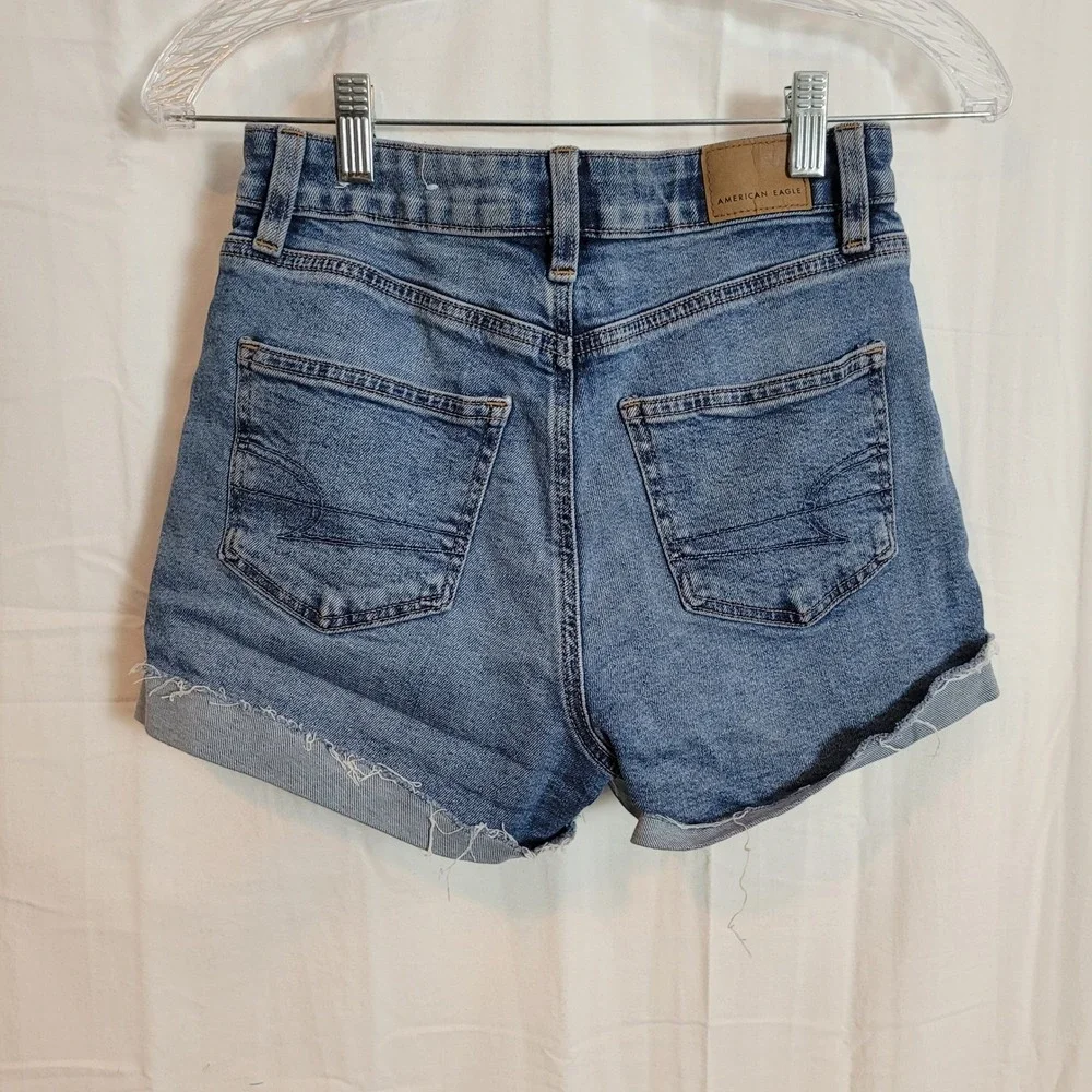 American Eagle Mom Short‎ Womens 0 Blue Denim High Rise Cuffed Stretch Beach